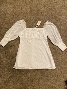 NWT White Swiss Dot Puff Sleeve Square Neck Dress